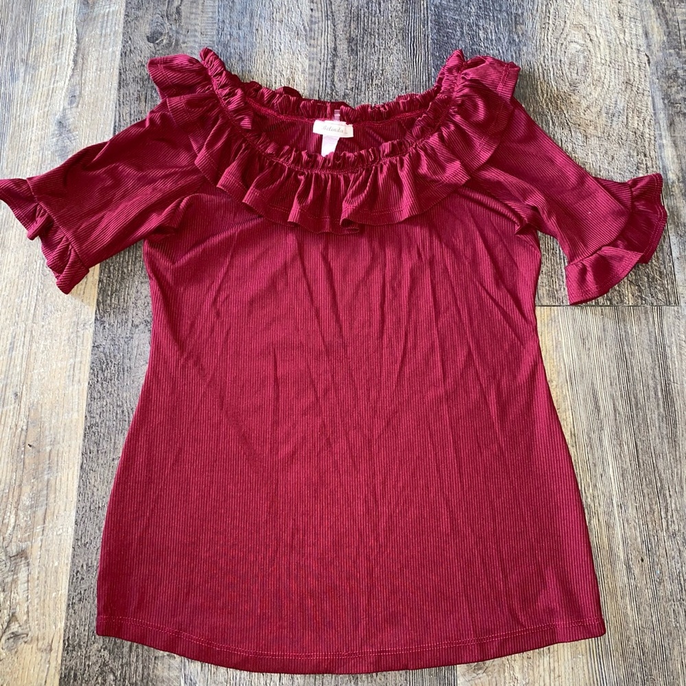 Ruffled Off-Shoulder Blouse in Berry Red